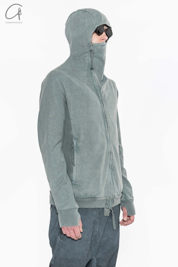 Boris Bidjan Saberi Hooded Diagonal Zipper Jacket ZIPPER2 TO00002+F0406C-HZ Seaweed